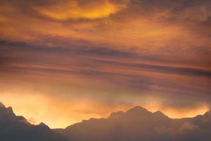 mountain, sunset, clouds