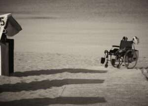 wheelchair, abandoned, mobility, rehabilitation, parked, empty, nobody, monochrome, nature, ill, disability, disabled, beach, sand
