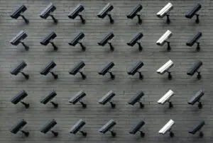 assorted-color security cameras