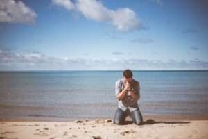 sea, water, ocean, people, man, kneel, down, praying, beach, sand, coast, sky, clouds, nature, sunny, blue beach, blue sea, blue clouds, blue ocean, blue pray, blue sand, kneel, kneel, kneel, kneel, praying, praying, praying, praying, praying