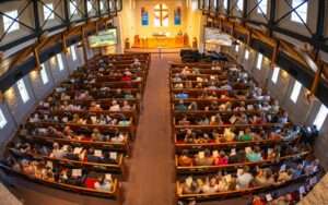 Congregation seated in a church during a service